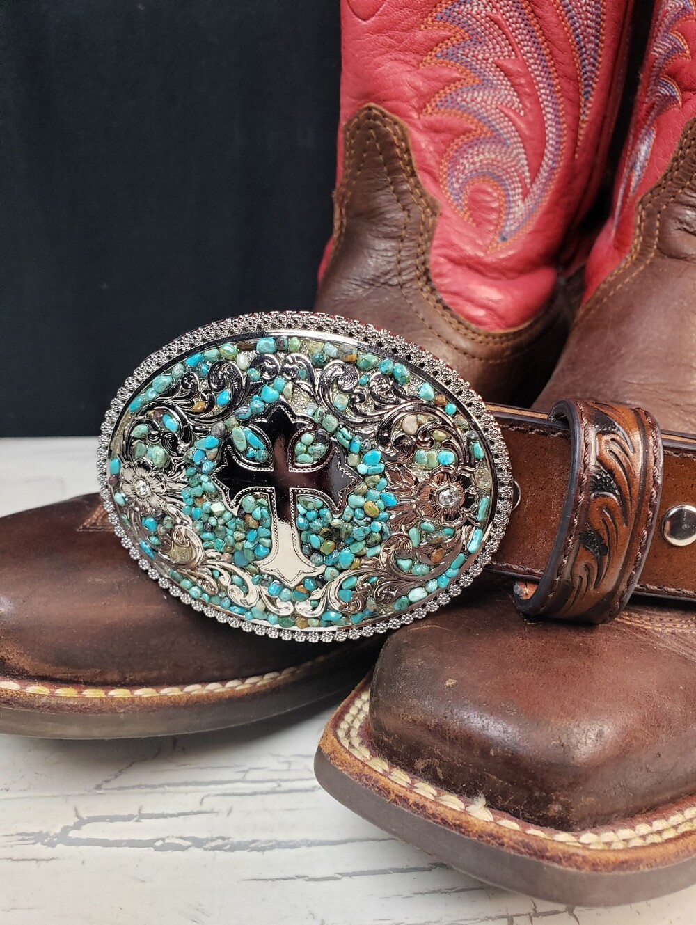 Blazin' Roxx/ Nocona Turquoise Stone Cross Cowboy Belt in size 28